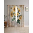 thumbnail image 4 of Sheer Curtains 63 Inches Long 2 Panels, Watercolor Sunflower Green Leaves Butterfly Rod Pocket Curtain Voile Draperies, Retro Shabby Back Light Filtering Window Treatment for Living Room, 4 of 8