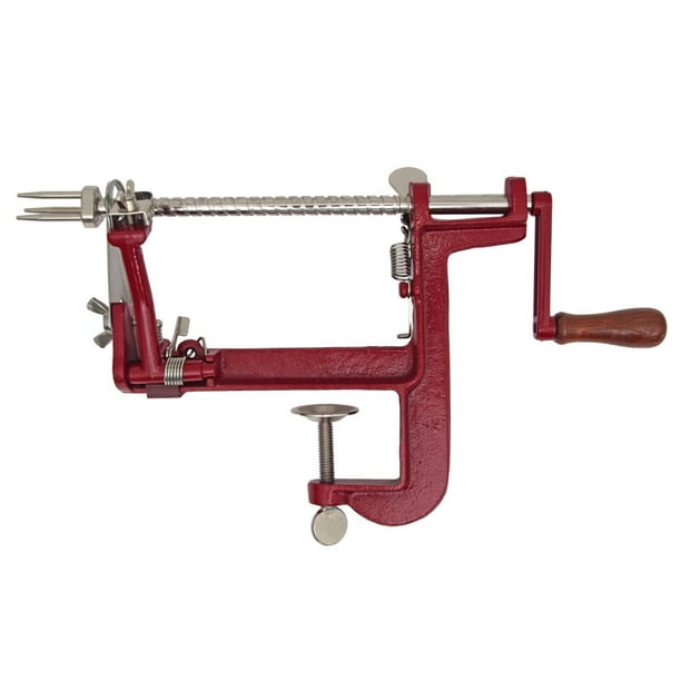 Johnny Apple Peeler with Clamp Base, Stainless Steel Blades, Red Cast