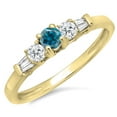 thumbnail image 1 of Dazzlingrock Collection 0.45 Carat (ctw) 14K Round And Baguette White And Blue Diamond 3 Stone Bridal Ring, Yellow Gold, Size 7, 1 of 1