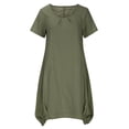 thumbnail image 4 of Summer Cotton Linen Dress for Women Short Sleeve Scoop Neck Loose Tshirts Dress Solid Simple Comfy Pockets Dress, 4 of 7