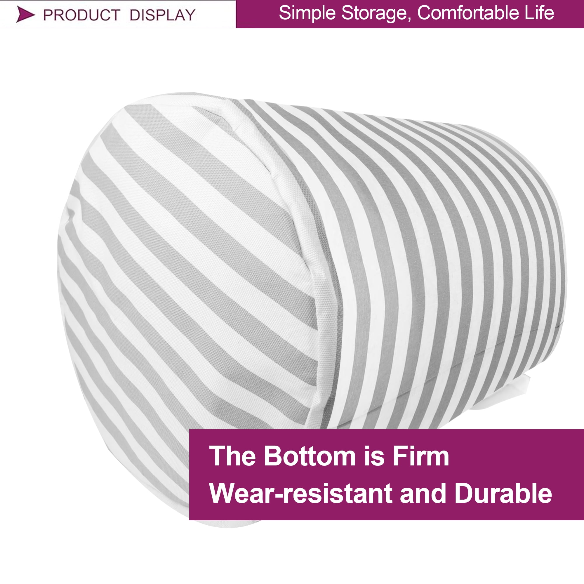 Sortora Large Laundry Hamper, Waterproof Canvas Laundry Basket, Collapsible Storage Basket Bin for Kids Room, Toy Organizer, Nursery Hamper, Clothes Hamper, Gray Stripes