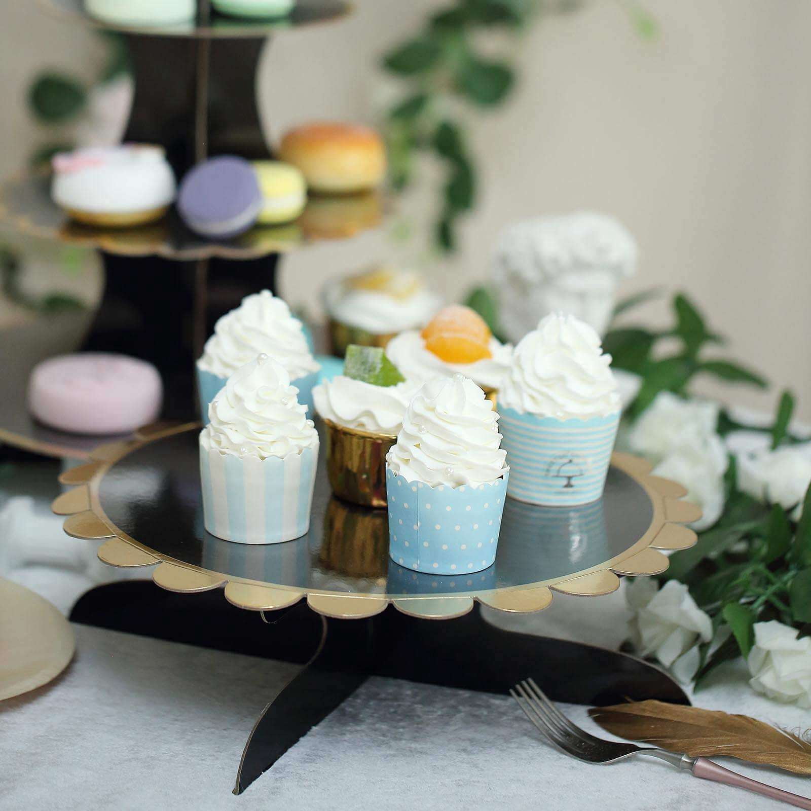 Efavormart Mint & Gold Scalloped Cardboard Cupcake Stand - 13 Inch, 1 Tier Dessert Display