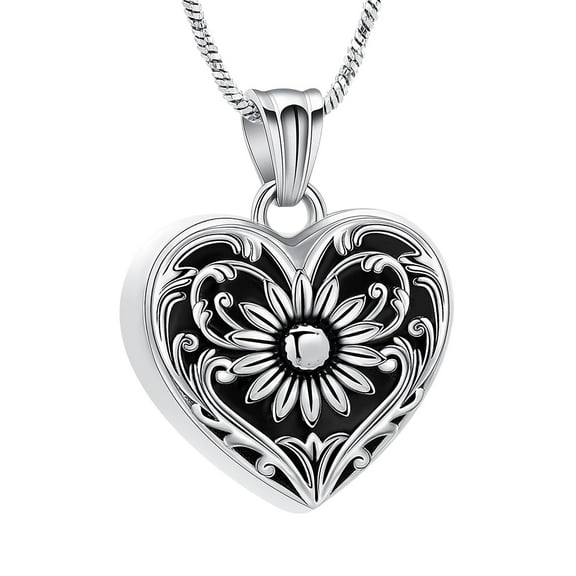 Heart Cremation Jewelry Sunflower Urn Necklace for Ashes Stainless Steel Ashes Pendant for Women Men Keepsake Necklace Memorial Ashes Jewelry