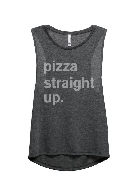 Pizza Straight Up Women's Sleeveless Muscle Tank Top Charcoal Medium