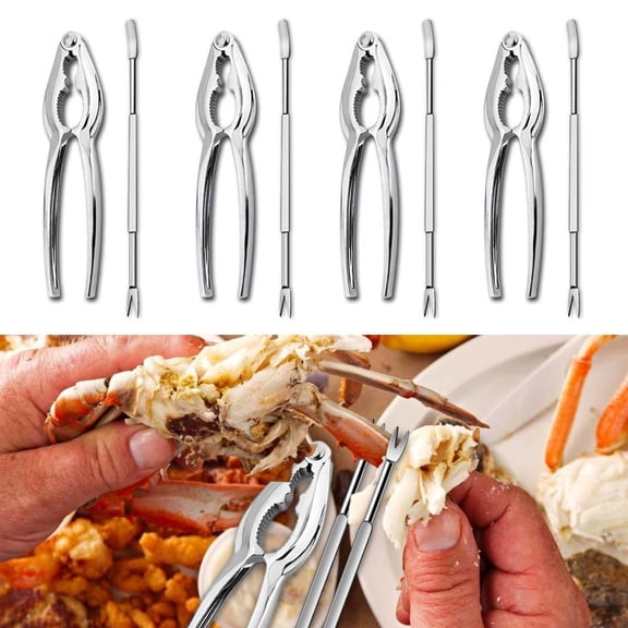 8PCS Seafood Tools Set Leg Sheller with 4Pcs Stainless Steel Forks and 4Pcs Zinc Alloy Lobster Crab Crackers Nut Cracker Shellfish Lobster Leg Opener Heavy Duty Kitchen Set