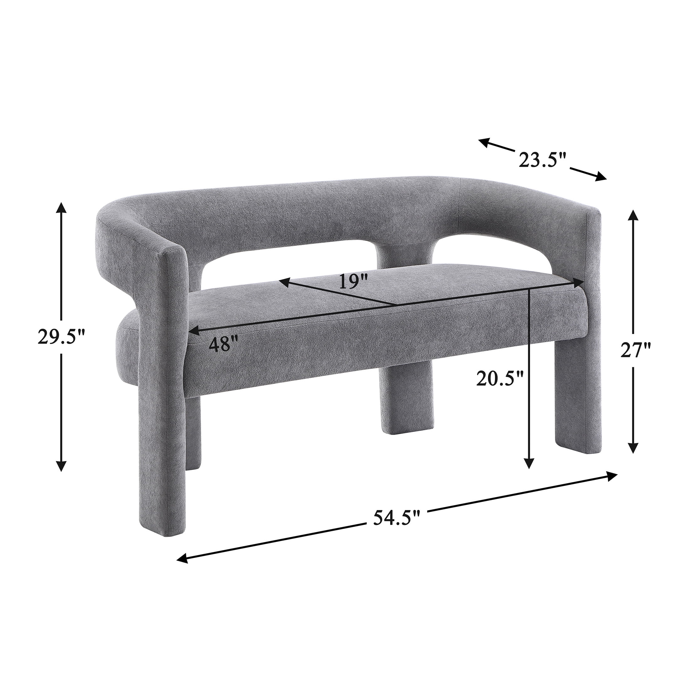 OakvillePark Kora Rectangle Boucle Upholstered Bench with Arms, Dark Gray