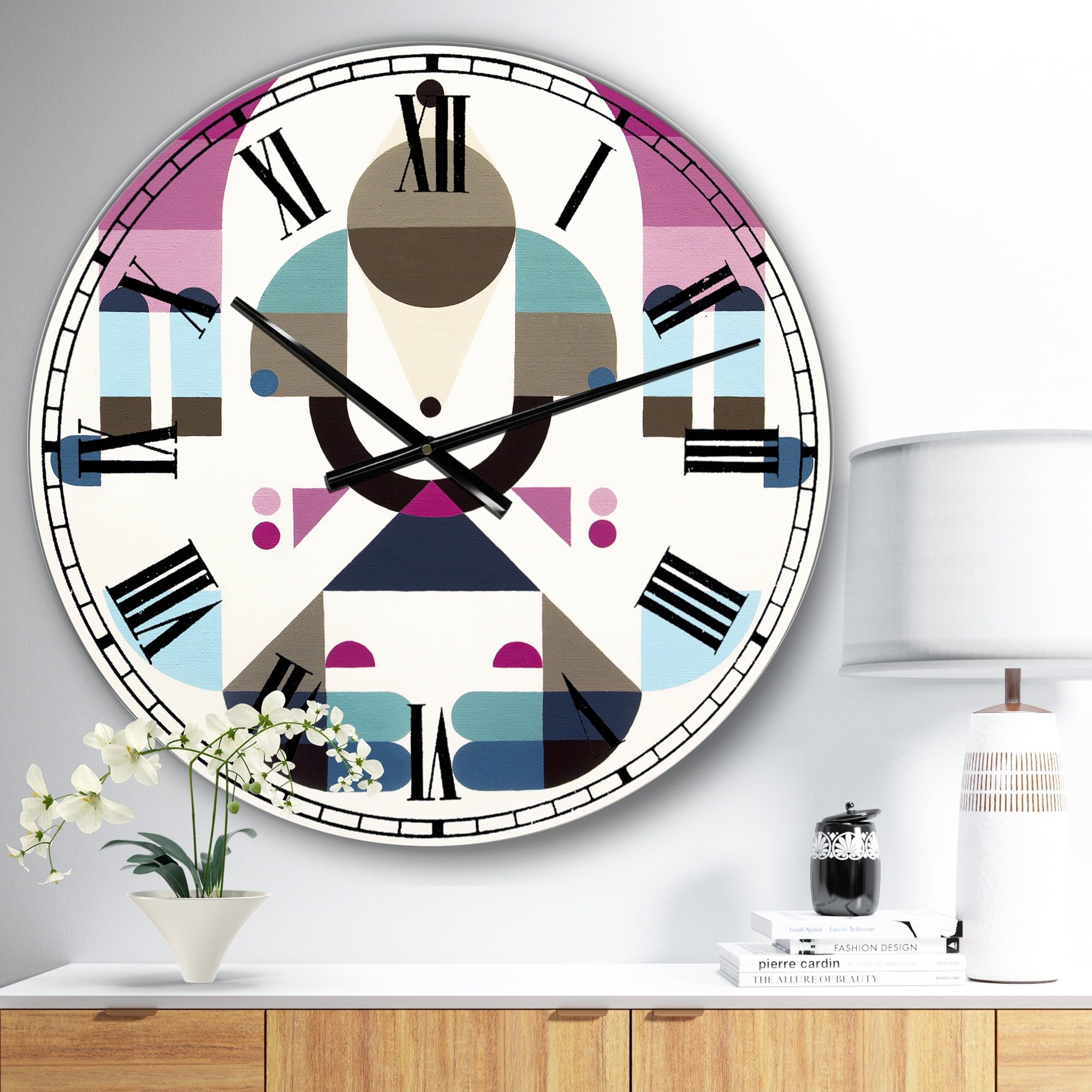 Designart Oversized Multicolor Analog Round Mid-Century Modern Wall Clocks, CLM25097-C23