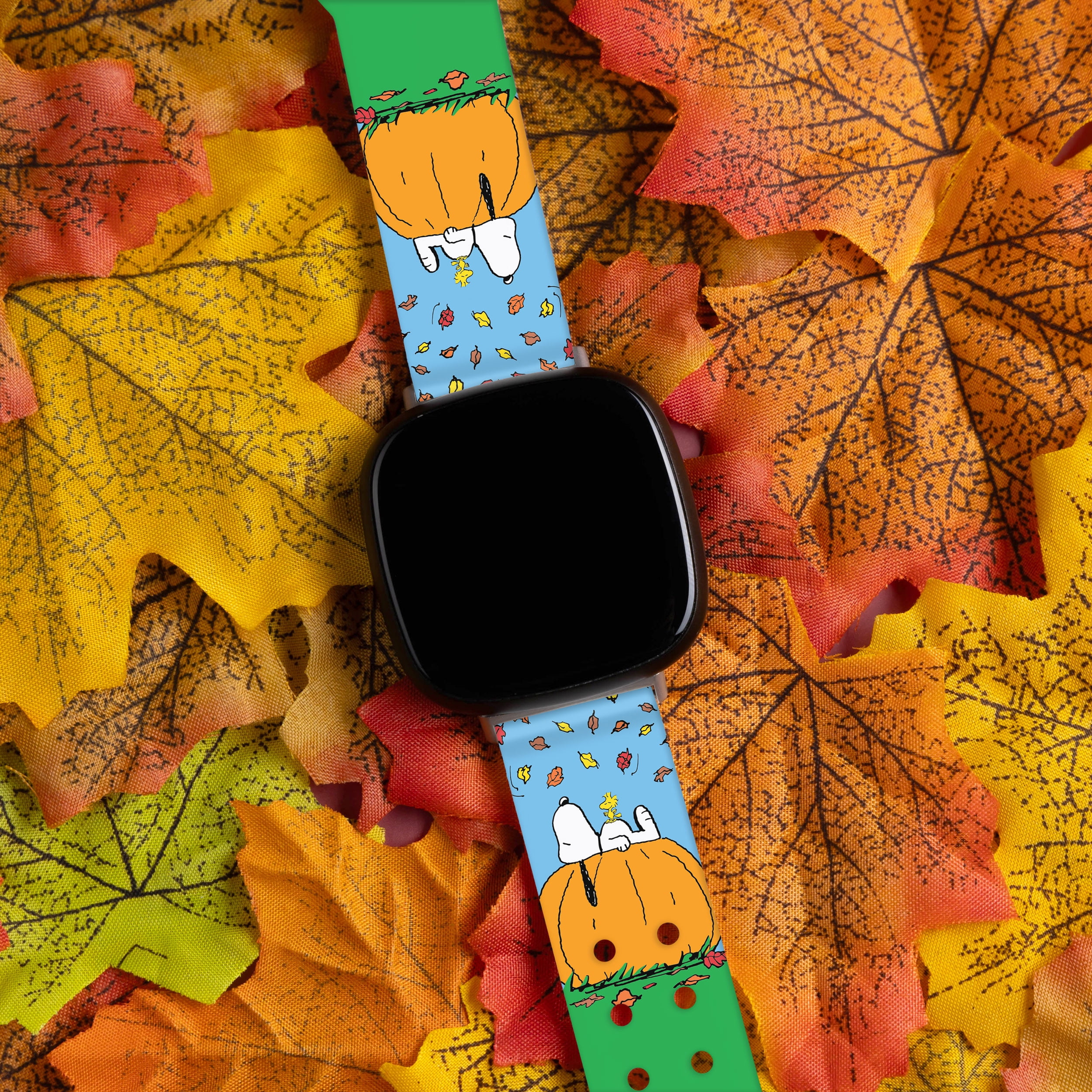 Peanuts Thanksgiving HD Unisex Watch Band Compatible with FitBit Verssa 3 & Sense (20mm Short Autumn Leaves) by Affinity Bands
