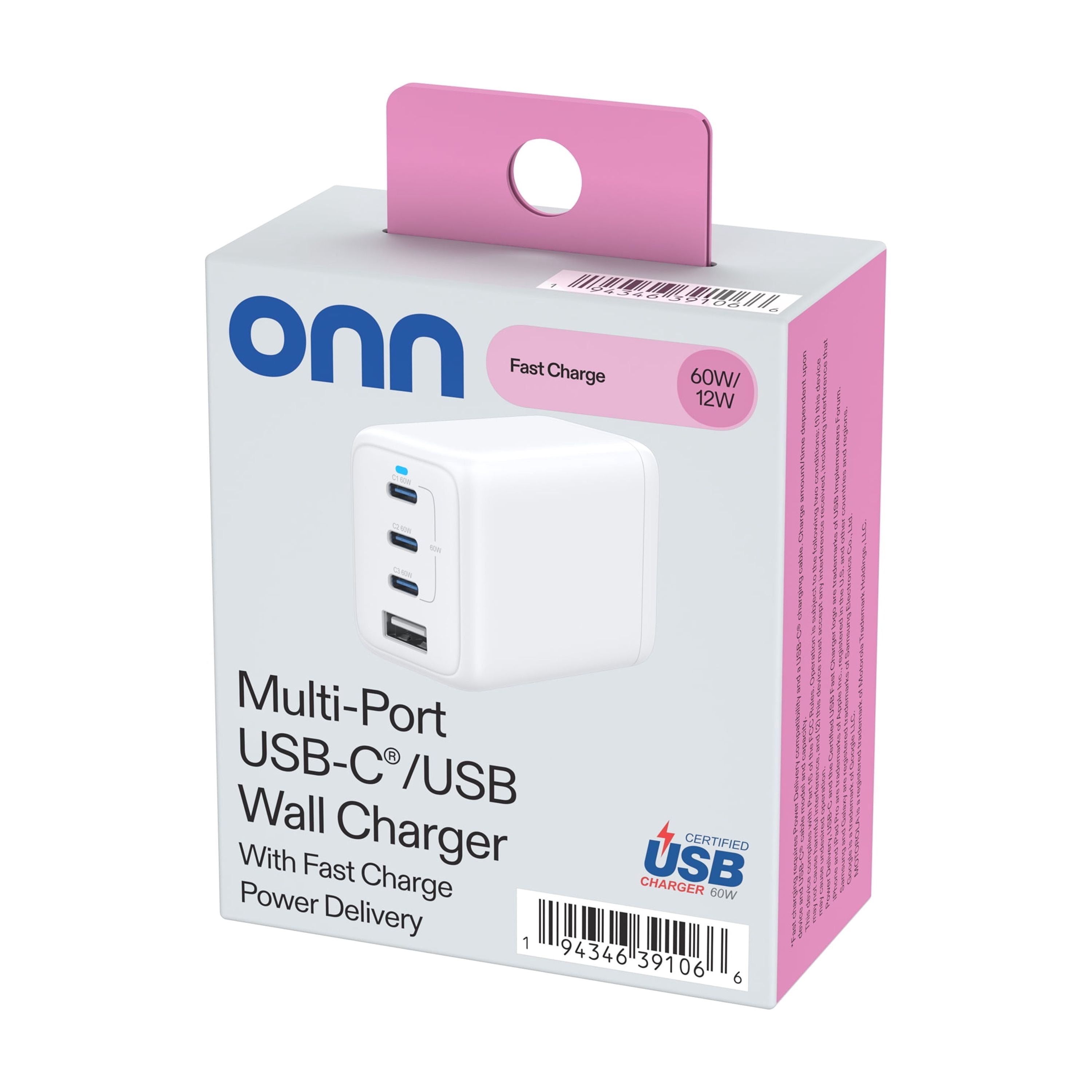 onn 72W WALL iPhone, Airpods Single Charger Multi-Port USB-a Wall Charger, USB-if Certified, Fast Charging, Foldable Plug White 1 Pack