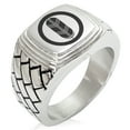 thumbnail image 1 of Stainless Steel Saigo Samurai Crest Geometric Pattern Step-Down Biker Style Polished Ring, 1 of 1