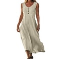 thumbnail image 3 of Efsteb Womens Dress Casual Button Long Tank Dress Beach Resort Dress Sleeveless Spring Crew Neck Loose Fit Solid Color ,Size:S, 3 of 6