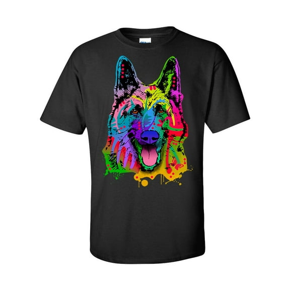 Unisex Neon Black Light Happy German Shepherd Short Sleeve T-shirt-Black-xxxl