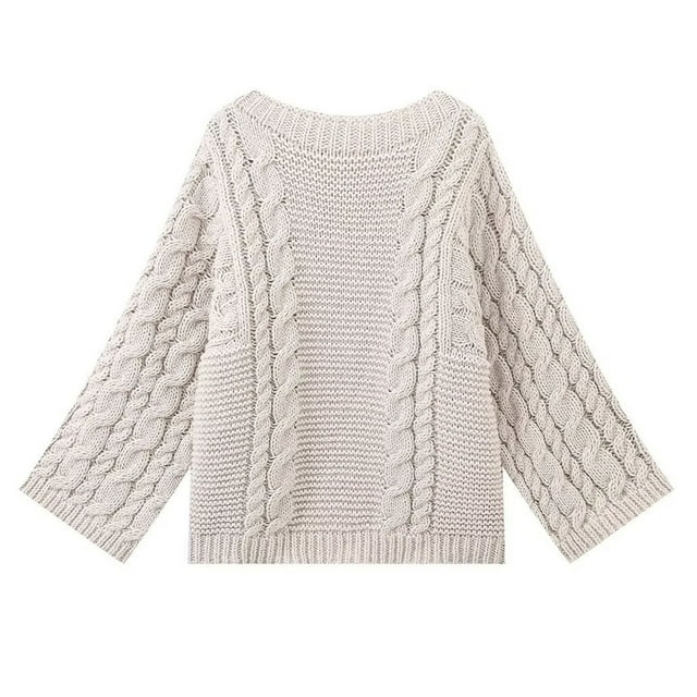 Ailaofu chandail-Over en Tricot Torsadé Uni pour Femmes pour Automne Printemps Tenue Décontractée