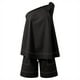 thumbnail image 4 of Conjunto de dos piezas con un solo hombro para mujer: top con cintura elástica y pantalones cortos para vacaciones o yoga, 4 of 7