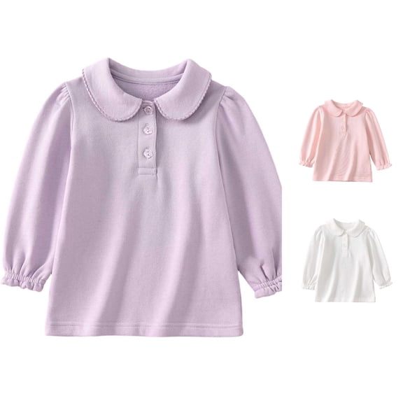 FINALGANG Girls Kids Peter Pan Collar Long Sleeve Half Button Solid Soft Knit Regular Fit Casual Basic Polo Top For Daily Home Wear School Uniform Outdoor Activities Classic Tops Purple 12-13 Years