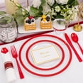 thumbnail image 5 of 350PCS Clear and Red Plastic New Year Plates and Napkins for 50Guests Plastic Dinnerware Set:100 Red Disposable Plates 50 Pre Rolled Napkins with Cutlery,50 Cups for Party＆Christmas, 5 of 6