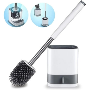 BCOOSS Toilet Brush and Holder Set, Bathroom Toilet Bowl Brush and Caddy Cleaner Anti Slip with Sturdy Soft Silicone Bristle Removable Water Drawer Quick Drying (White)