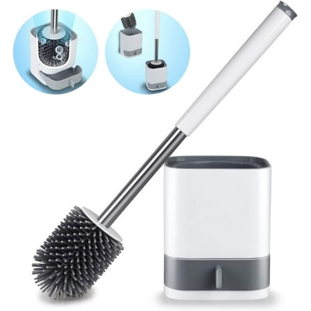 BCOOSS Toilet Brush and Holder Set, Bathroom Toilet Bowl Brush and Caddy Cleaner Anti Slip with Sturdy Soft Silicone Bristle Removable Water Drawer Quick Drying (White)