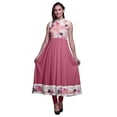 thumbnail image 1 of Bimba Robe Anarkali Aquarelle Rose Col Mandarin Sans Manches Kurtis pour Femmes Imprimé Robe Maxi XX-Grand, 1 of 6