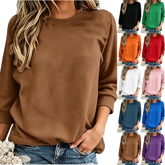 Chiccall Women Crew Neck 3/4 Sleeve Sweatshirt Drop Shoulder Oversized Loose Casual Pullover Top