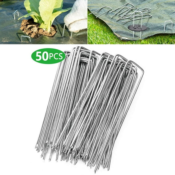 50PCS Ground Anchor, UShaped Garden Stakes Heavy Duty Ground Spikes