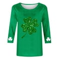 thumbnail image 2 of vdgthytj T-Shirts pour Femmes de la Saint-Patrick à Manches 3/4, Grande Taille, Col Ras du Cou, Trèfle, T-Shirt Graphique pour les Fêtes, 2 of 5