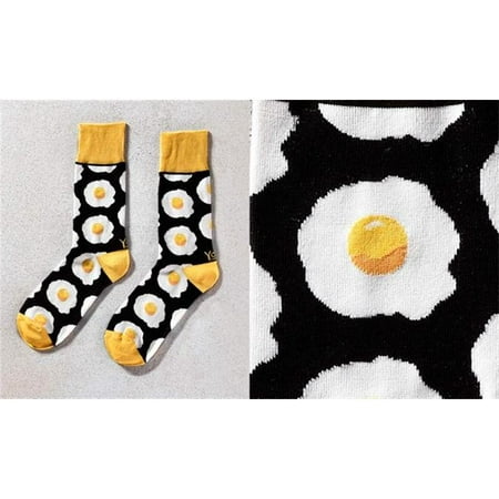 Giftcraft 410271 Mens Crew Sock Sunny Side Up Eggs Design, Black & Yellow - Pack of