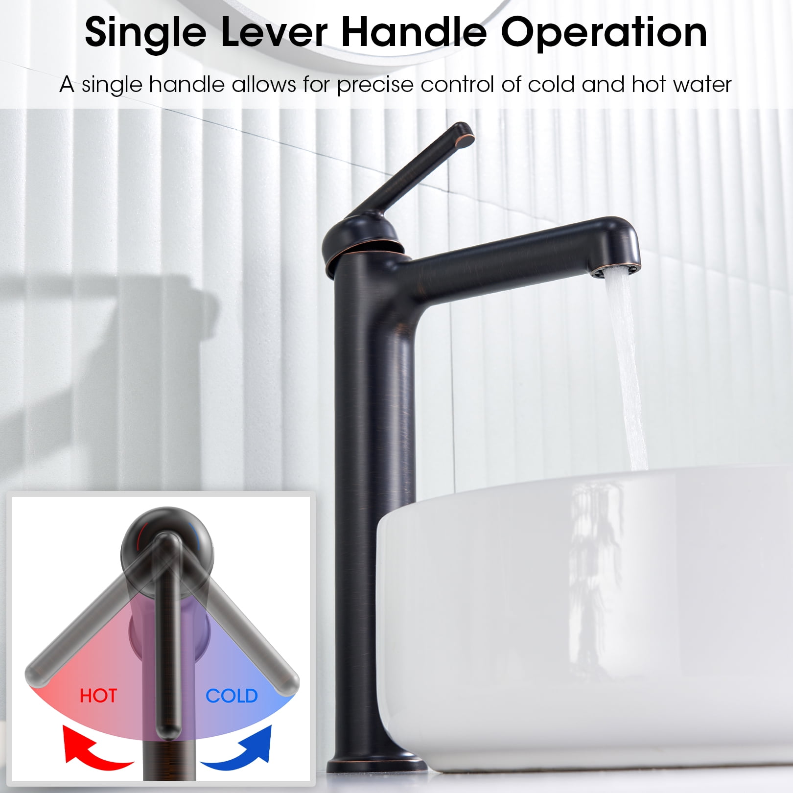 Wowkk Oil Rubbed Bronze Bathroom Faucets 9.84" High Spout Tall Basin Faucet, Single Handle Bathroom Sink Faucet with Pop Up Drain and Faucet Supply Lines