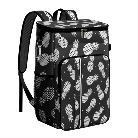 Pineapple Pattern Backpack Cooler, Tropical Fruit Insulated Cooler Bag, Leakproof Lunch Backpack for Summer Travel and Beach