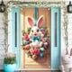 thumbnail image 1 of Cubierta de puerta de bienvenida de conejo, decoración de fondo de puerta de Feliz Pascua rosa, letrero de bienvenida para puerta de entrada de Pascua para recuerdos de fiesta de Feliz Pascua, 1 of 6