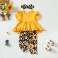 thumbnail image 2 of 18 Months Baby Girls Clothes 24 Months Girls 3PCS Floral Outfits Set Sunflower Print Toddler Girls Short Sleeve Top Pants Set with Headband Yellow, 2 of 7