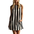 thumbnail image 2 of Dolkfu Sleeveless Women'S Summer Dresses Black Crew Neck French Style Mini A-Line Dresses Refined Relaxed Fit Striped Patchwork Dresses Black,L, 2 of 6
