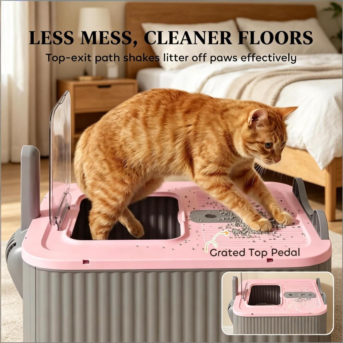 FENGFAN Gray Enclosed Cat Litter Box, Front Entry Top Exit with Slide-Out Tray, Odor Control Easy Clean for Small Medium Cats