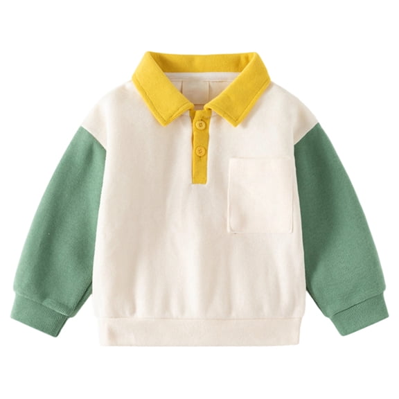 JAJAHO Boys Polo Shirts Kids Toddlers Cotton Color Block Long Sleeve Spring Fall Collared Polos With Pocket 2-8Y