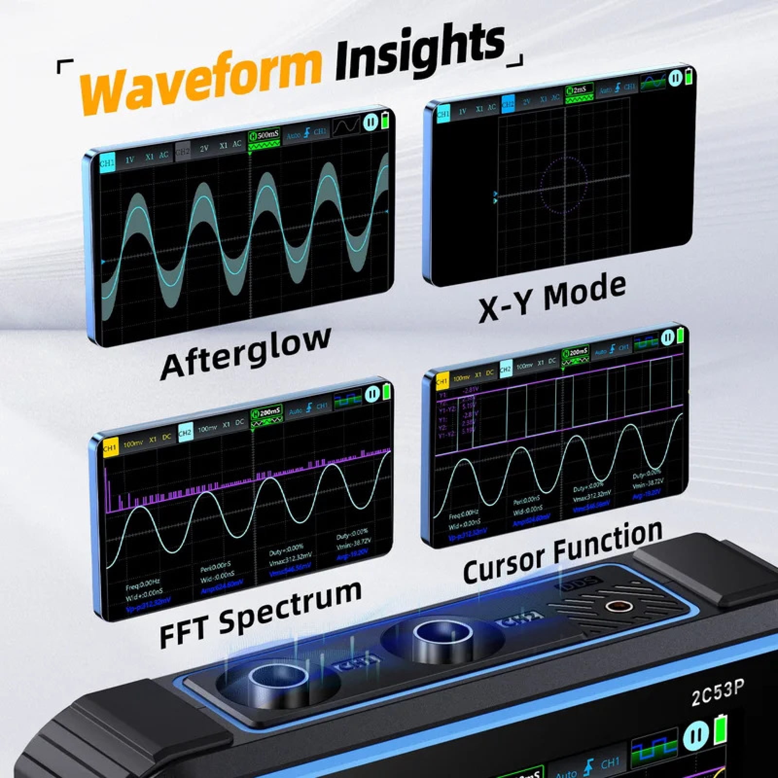 FNIRSI 2C53P 3-in-1 Handheld Oscilloscope, Multimeter & Signal Generator, 50MHz 250MSa/s Dual Channel Digital Oscilloscope with 4.3" Touch Screen