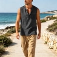 thumbnail image 2 of Tank Tops Men Cotton Linen Sleeveless Button Up V Neck Shirts Summer Casual Vacation Tee, 2XL, 2 of 6