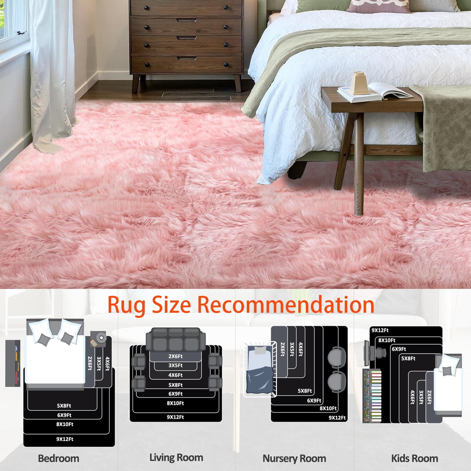 Jingle bears 8x10 Rug Pink Fluffy Large Rug Faux Fur Sheepskin Rug for Living Room Bedroom Fuzzy Furry Rug Rectangle