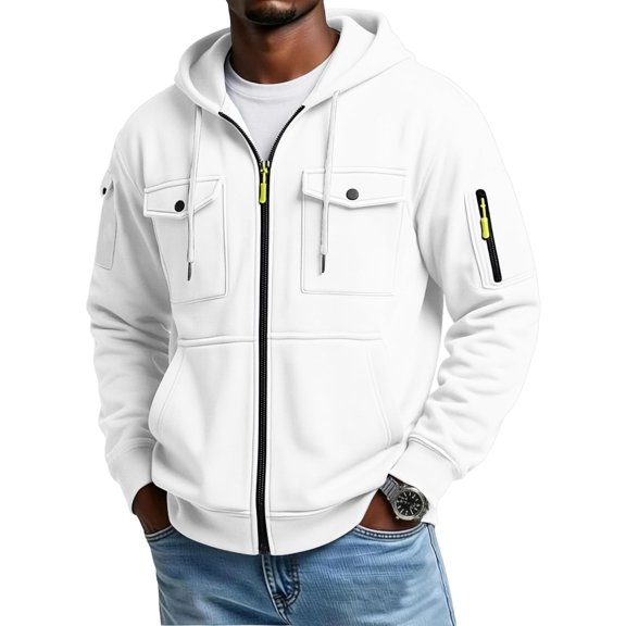 Rvwovn Men's Zip Up Hooded Jacket Utility Multi-Pocket Casual Fall Winter Outerwear Sizes S-3X