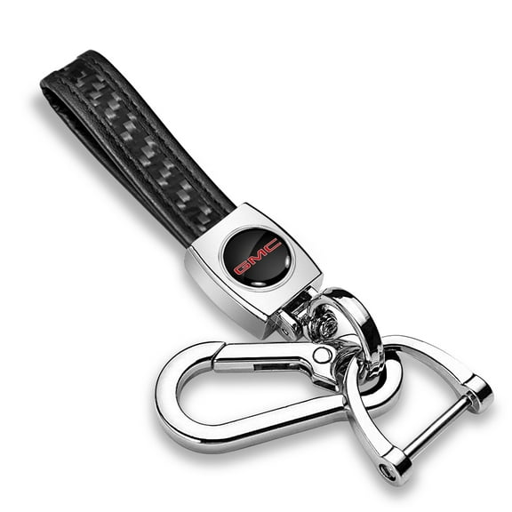 iPick Image for GMC in Red Real Black Carbon Fiber Strap Chrome Finish Hook Key Chain, Official Licensed