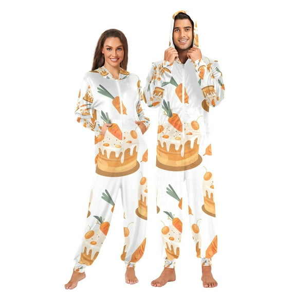 Carrots Cakes Adult Onesie Pajamas Slim Fit Christmas One Piece Suit Pjs for Women and Men Hooded Zipper