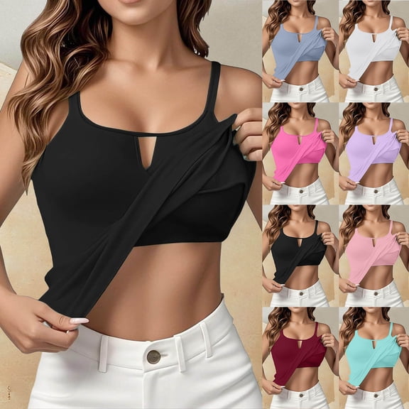 Workout Tops for Women Fashion Women's Casual Sleeveless Solid Ladies Round Neck Blouse Red S