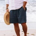thumbnail image 2 of Men's Big & Tall Casual Drawstring Cotton Linen Shorts with Pockets - Regular Fit Stretch Work & Beach Shorts Navy 3XL, 2 of 3