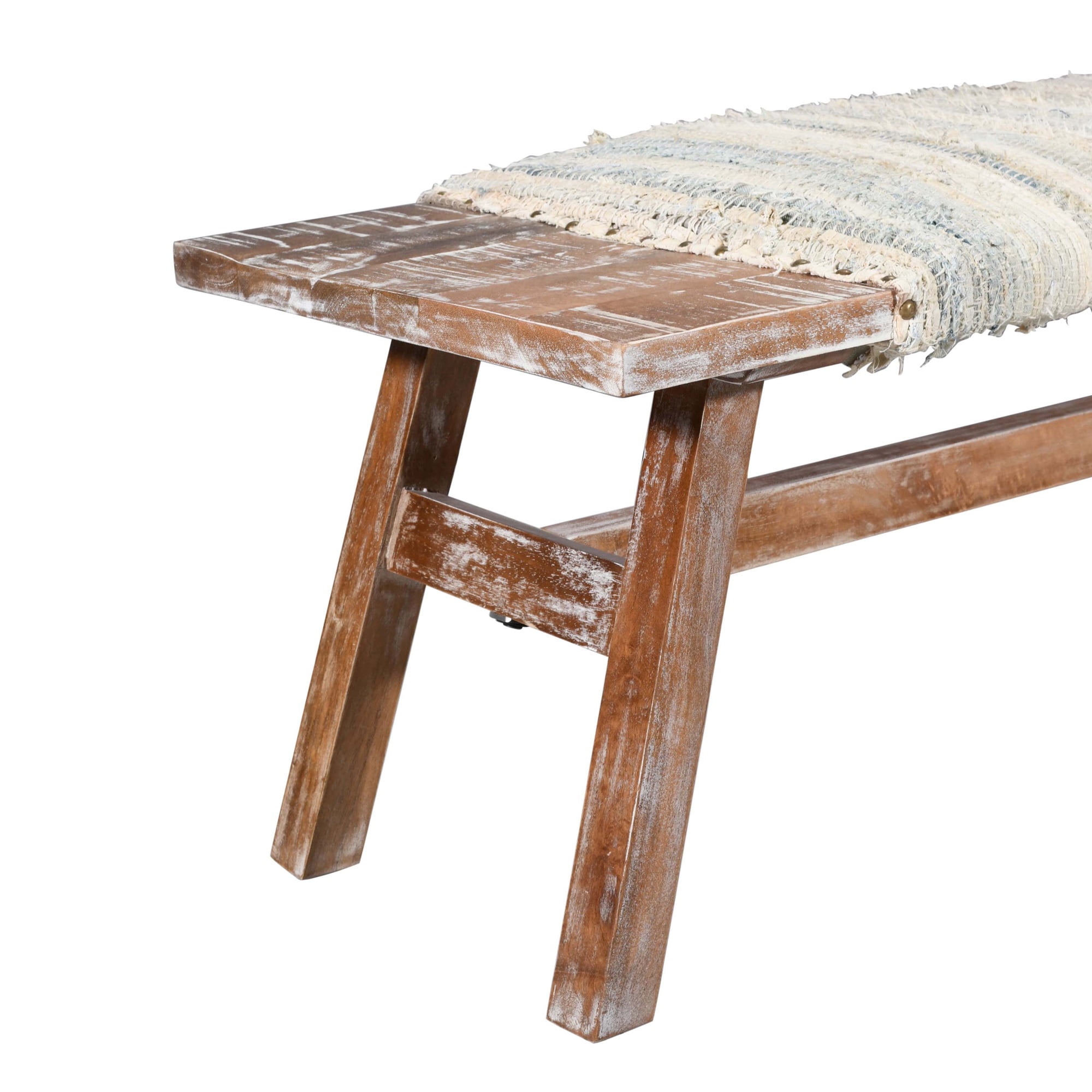 Ox Bay Una 50" Beige and Blue Coastal Upholstered Accent Bench