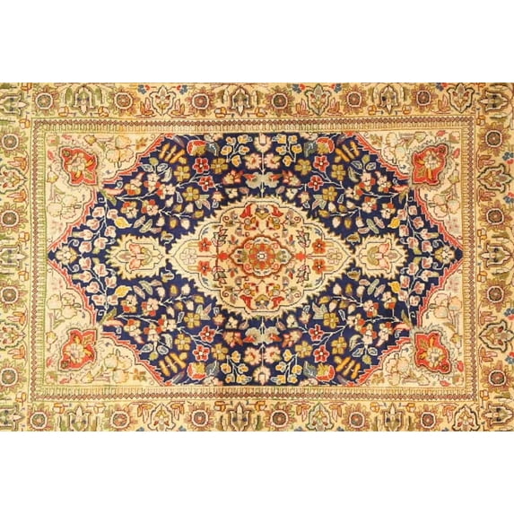 Ahgly Company Indoor Rectangle Traditional Chrome Gold Yellow Medallion Area Rugs, 2' x 4'