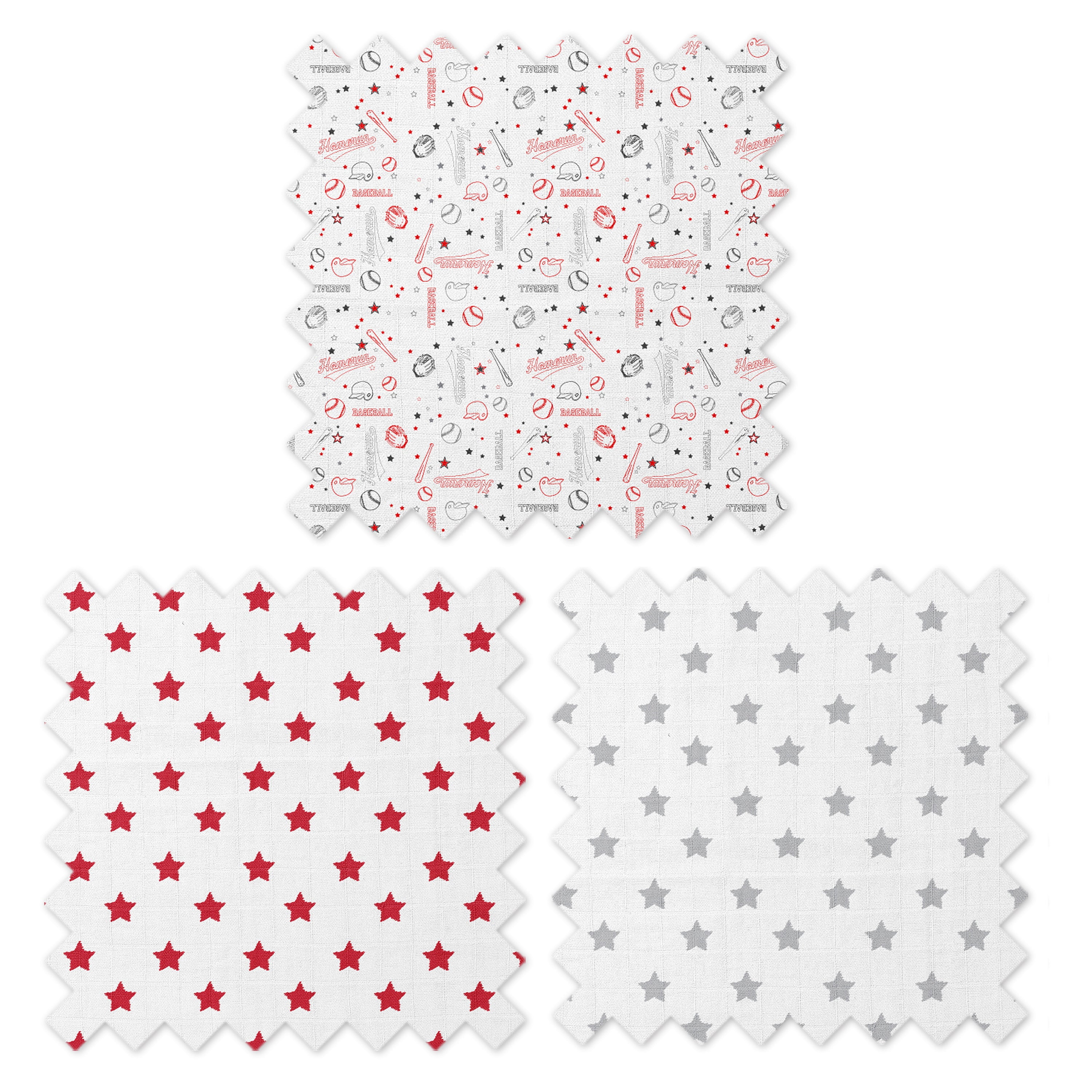 Bacati - Muslin 4 pack Bibs/Burp Cloths Sports Baseball Boys Red Gray