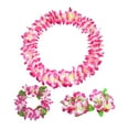 thumbnail image 2 of Conjunto de leis hawaianos, corona, collar, diadema, pulseras, decoración, guirnalda de verano Rosa, 2 of 9