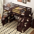 thumbnail image 3 of Bellemave Twin Size Loft Bed with Stairs and Desk, Wooden High Loft Beds Frame with 7 Storage Drawers and 2 Shelves for Kids Teens Adults (Espresso), 3 of 9