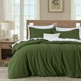 thumbnail image 2 of Chezmoi Collection Solid Loden Green 100% Washed Cotton Duvet Cover Set King Size, 3-Piece Luxury Soft Breathable Smooth Cooling Comforter Cover with Button Closure, 2 of 9
