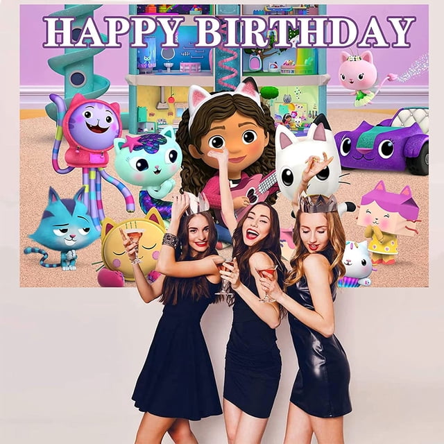 Cartel de cumpleaños con temática de Anime de Gabby, Fondo de dibujos animados para fiesta de cumpleaños de niña, sesión de fotos, escena decorada Kawaii
