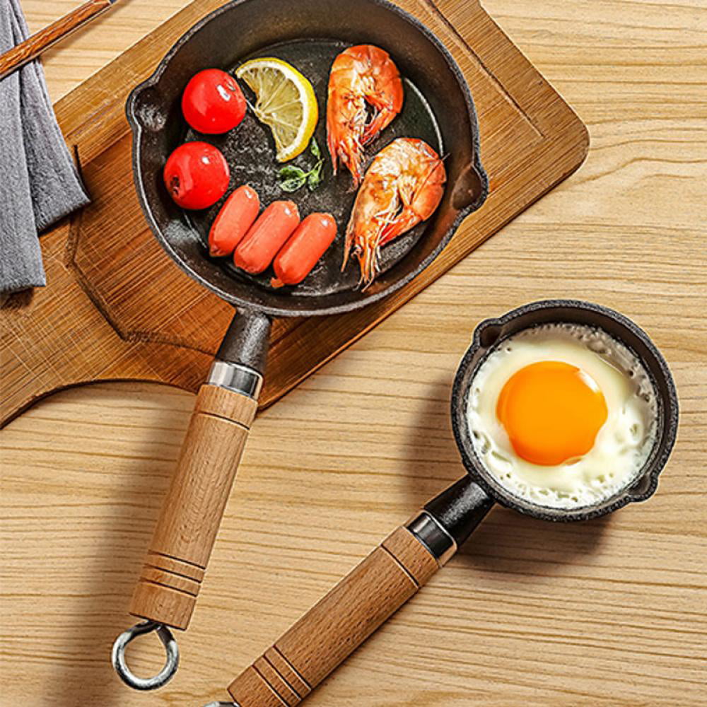 Mini Cast Iron Skillet With Wooden Base (Set of 2) - Cast Iron Frying Pan  Mini Skillet With Protective Wood Base - Heavy Duty Metal Skillet Weighing
